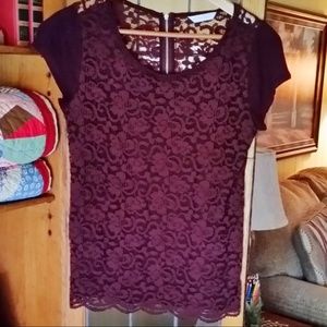NY & Company Lace Top with Zipper Detail